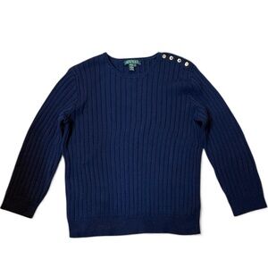 Lauren Ralph Lauren Mercerized Cotton Rib Knit Sweater Navy Large Vintage